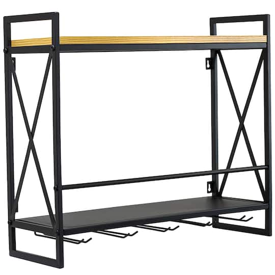 Sorbus Industrial Wall-Mounted 2-Tier Wine Shelf & Stemware Rack